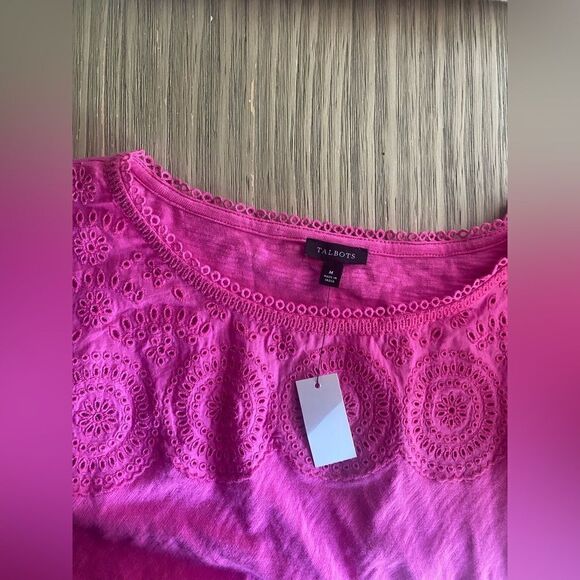 NEW Talbots Dress Womens Medium Hot Pink  Jersey Embroidered Casual Bohemian - Picture 10 of 11